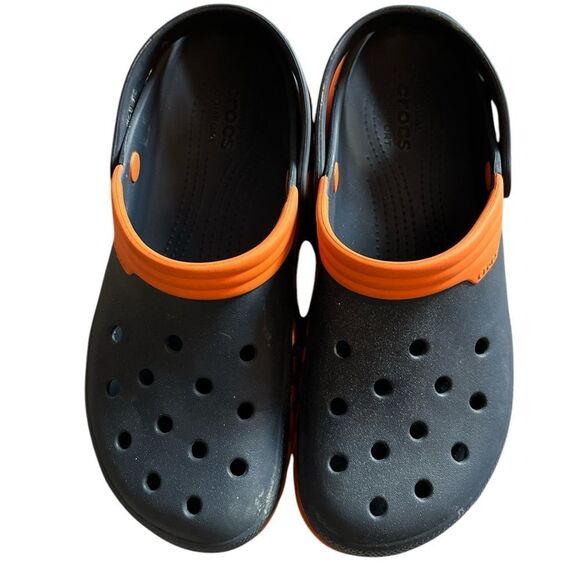 CROCS Navy and Orange w orange Button Limited Edition Men’s 11M - Picture 1 of 6